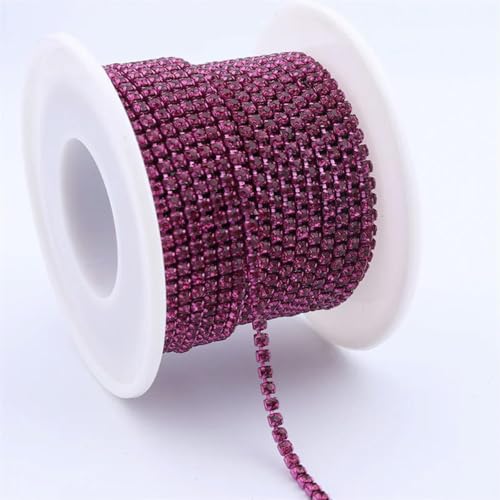 SS6-SS16 Aufnäher-Metall-Strassketten-Cup-Kette mit Glitzer, 1 Reihe, Glaskristall-AB-Strasssteine zum Aufnähen von Kleidern, Fuchsia, SS8 (2,3–2,4 mm), 9,1 m von ORGEFY