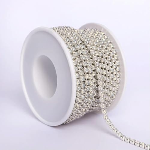 SS6-SS16 Aufnäher-Metall-Strassketten-Cup-Kette mit Glitzer, 1 Reihe, Glaskristall-AB-Strasssteine zum Aufnähen von Kleidern, Weiß, Opalweiß, SS8 (2,3 mm-2,4 mm), 9,1 m von ORGEFY