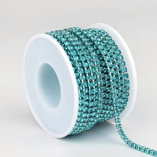 SS6-SS16 Aufnäher aus Metall, Strass-Cup-Kette, glitzernd, 1 Reihe, Glaskristall, AB-Strasssteine zum Aufnähen von Kleidern, Aquamarin, SS8 (2,3–2,4 mm), 1 Yard von ORGEFY