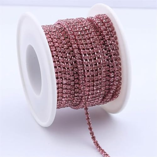 SS6-SS16 Aufnäher aus Metall, Strass-Cup-Kette, glitzernd, 1 Reihe, Glaskristall, AB-Strasssteine zum Aufnähen von Kleidern, Hellrosa, SS16 (3,8–4 mm), 1 Yard von ORGEFY