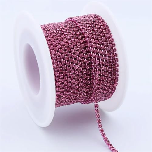 SS6-SS16 Aufnäher aus Metall, Strass-Cup-Kette, glitzernd, 1 Reihe, Glaskristall, AB-Strasssteine zum Aufnähen von Kleidern, Rose, SS6 (1,9 mm – 2,0 mm), 1 Yard von ORGEFY