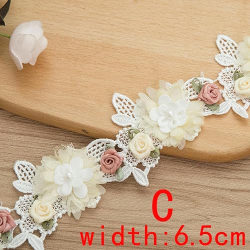 Weiße Blumen-Spitzenbesatz-Applikation, Spitzenband, bestickter Stoff, Nähen, Basteln, handgefertigte Hochzeitsdekoration, C, 6,5 cm, 1 Yard von ORGEFY