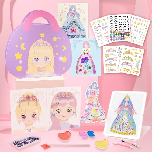 4 in 1 Basteln Mädchen 8 Jahre, Folienkunst & Diamond Kunst Painting Bücher, Make-up-Spiel auf Papier - Geschenke für Mädchen, DIY Prinzessin Kreativ Set für Kinder ab 6 7 8 9 10 11 12 Jahre von ORIENTAL CHERRY