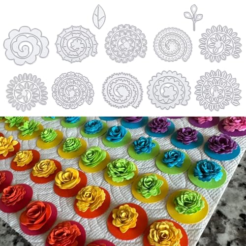 ORIGACH 10 Stück 3D Spiralblume Metall Stanzformen Prägeschablonen Vorlage Form für DIY Scrapbooking Album Dekorative Papierformen Kartenherstellung von ORIGACH