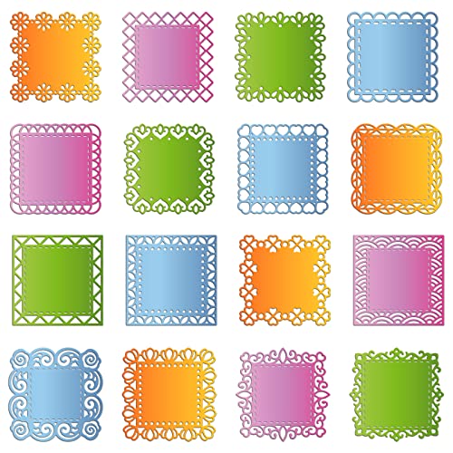 ORIGACH 16 Stück Spitze Blumen Grenze Metall stanzt für die Kartenherstellung quadratische Spitze Tag Lesezeichen Stanzformen Spitze Rand Prägung Papier stirbt für DIY Scrapbooking Dekorative Album von ORIGACH