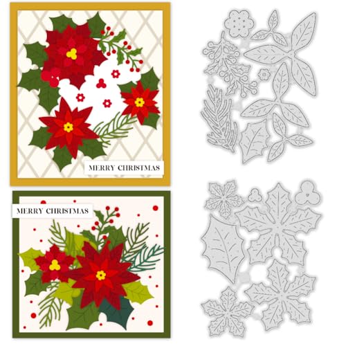 ORIGACH 2 Stück Weihnachtliche 3D Stanzschablonen Geschichtete Blume Metall-Stanzformen für Glückwunschkart Scrapbooking Fotoalbum Handgefertigtes Geschenk von ORIGACH