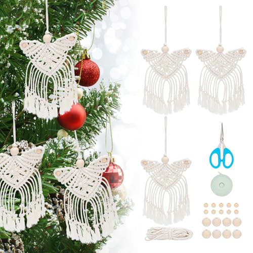 ORIGACH 3 Set Makramee Engel Kits für Anfänger, Engel Weihnachten hängende Ornament, Boho Makrame Wand hängende Dekoration, handgemachte gewebte Dekoration für Haus Wohnzimmer Geburtstag von ORIGACH