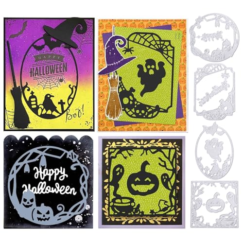 ORIGACH 4 Stück Halloween Schreckliche Rahmen-Metall-Stanzformen, Gruseliger Kürbis-Stanzformen Schablonen, DIY, dekoratives Prägen, Scrapbooking, Kartenherstellung von ORIGACH