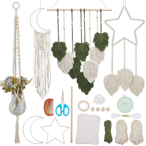 ORIGACH 4 in 1 Makramee Wandbehang Set für Anfänger, Makramee Traumfänger Kit Mit Anleitung Makramee Knüpf-Set Zum Basteln und Knüpfen Set für Makramee Wandbehang Dekoration von ORIGACH