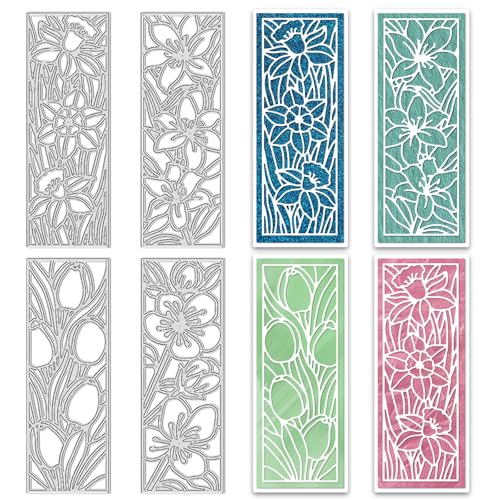 ORIGACH 4Pcs Blume Rahmen Metall Stanzformen einschließlich Pfirsich Blüte Tulpe Lilie Narzisse, floralen Hintergrund stanzt Stencils Vorlage für DIY Lesezeichen Scrapbooking dekorative von ORIGACH