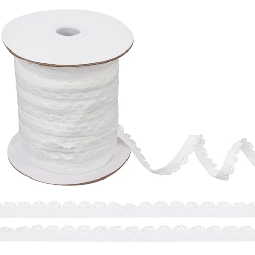 ORIGACH 50 m Weißer Spitzenband Elastische Stretch Spitzenbesatz Dekoband Zierband Spitzenborte für Nähen Handwerk Hochzeit Deko Geschenkbox von ORIGACH