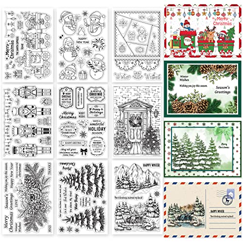 ORIGACH 9 Blätter Thema Weihnachten Transparenter Silikon Stempel klare Weihnachtsstempel Set für Urlaub Geburtstag Festival Kartenherstellung DIY Scrapbooking Journaling Album von ORIGACH