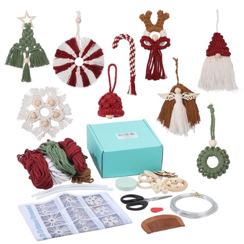 ORIGACH 9 Set Weihnachtsschmuck Makramee Set für Anfänger, Makramee Knüpf-Set Zum Basteln und Knüpfen Set Mit Anleitung, für Makramee Weihnachtsdekoration von ORIGACH