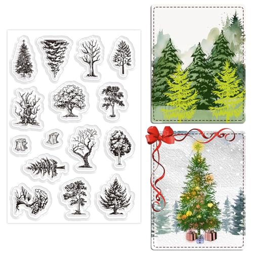 ORIGACH Baum und Weihnachtsbaum Silikonstempel Karten Gummistempel Transparente Stempel Für Papierkarten Basteln Journaling Fotoalbum Dekoration Und DIY Scrapbooking von ORIGACH