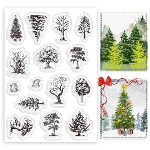 ORIGACH Baum und Weihnachtsbaum Silikonstempel Karten Gummistempel Transparente Stempel Für Papierkarten Basteln Journaling Fotoalbum Dekoration Und DIY Scrapbooking von ORIGACH