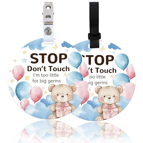 ORIGACH Bear Stop Don't Touch Baby Schilder, Stop Do Not Touch Babyschalenschild, Kinderwagenschild, Kinderwagenschild, mit Aufhängeband und Clip, kein Berühren des Babys, Schild für Neugeborene, von ORIGACH