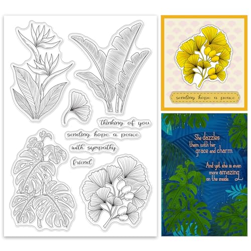 ORIGACH Blätter Klarer Stempel für Kartenherstellung Ginkgo Biloba Monstera Tropische Blätter Transparente Silikonstempel für DIY Scrapbooking Journaling Fotoalbum Bastelbedarf von ORIGACH