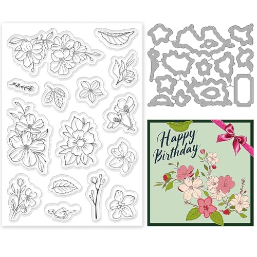 ORIGACH Blume Stempel und Stanzformen Set Blumen Silikonstempel und Stanzen Zur Kartengestaltung Für Papierkarten Basteln Journaling Fotoalbum Dekoration Und DIY Scrapbooking von ORIGACH