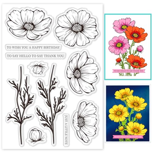 ORIGACH Cosmos Blume Klare Stempel für die Kartenherstellung Sommer Coreopsis Blume Transparente Silikonstempel für DIY Scrapbooking Journaling Fotoalbum Handwerk Zubehör von ORIGACH