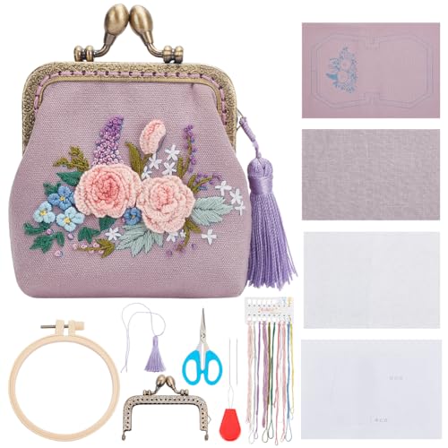 ORIGACH DIY Blume Stickerei Münze Geldbeutel Kits Kuss Verschluss Tasche Stickerei Kit Nähen Handtaschen Kit Stickerei Geldbeutel Kit für Anfänger mit allen Lieferungen von ORIGACH