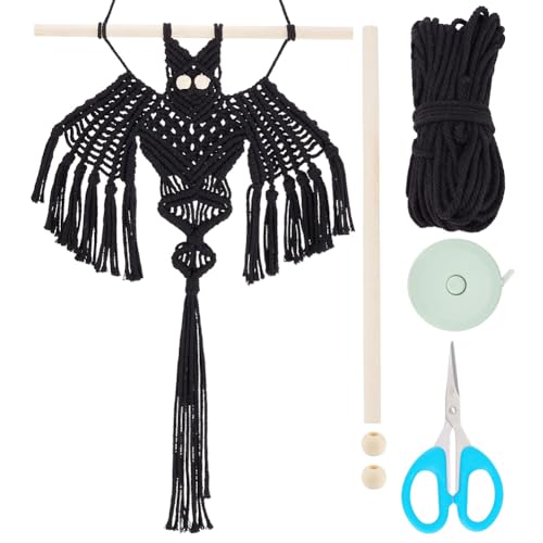 ORIGACH DIY Makramee Halloween Fledermaus Wandbehang Kit handgefertigte Schwarze Fledermaus Wandteppiche Kit mit Schritt für Schritt Anleitung gewebt Makramee Wandbehang Dekoration von ORIGACH