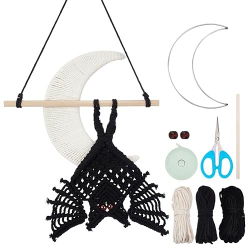 ORIGACH DIY Makramee Halloween Gruselige Fledermaus Wandbehang Kit handgefertigte Schwarze Fledermaus Wandteppiche Kit mit Schritt für Schritt Anleitung gewebt Makramee Wandbehang Dekoration von ORIGACH