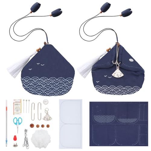 ORIGACH DIY Sashiko Geldbörsen Set Mit Anleitung Für Anfänger Und Erwachsene Einfaches Wellen Sashiko Set Mit Gestempeltem Muster DIY Stick Nähtasche Geschenke Für Freunde Und Mütter von ORIGACH