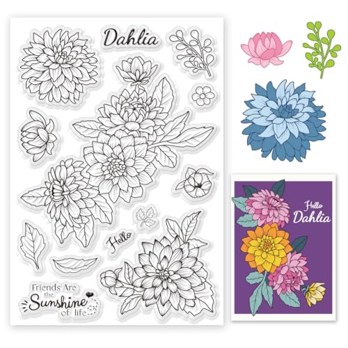 ORIGACH Dahlie klare Stempel für Kartenherstellung Sommer Dahlie Blume Transparente Silikonstempel für DIY Scrapbooking Journaling Fotoalbum Handwerksbedarf von ORIGACH