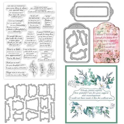 ORIGACH Danke Sprüche klare Stempel und Stanzen Set für Kartenherstellung Dankeschön Gruß Wörter Silikonstempel Stanzformen für DIY Scrapbooking Album dekorative von ORIGACH