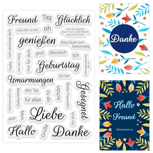 ORIGACH Sprüche Deutsch Klare Stempel für Kartenherstellung Liebe Hallo Danke Wörter Silikonstempel für DIY Scrapbooking Fotoalbum Dekoration von ORIGACH