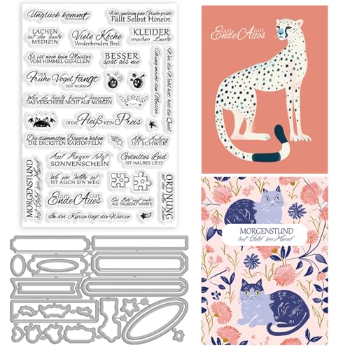 ORIGACH Deutsche Sprüche Klare Stempel und Stanzschnitte Für DIY Scrapbooking Deutsche Sprüche Silikon Briefmarken und Metall Stanzformen Für Kartenherstellung von ORIGACH