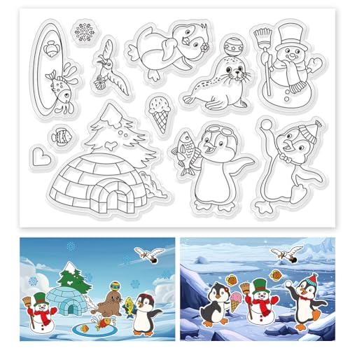 ORIGACH Eiswinter Stempel Silikonstempel Südpol-Tiere Stempel Karten Gummistempel Transparente Stempel Für Papierkarten Basteln Journaling Fotoalbum Dekoration Und DIY Scrapbooking von ORIGACH