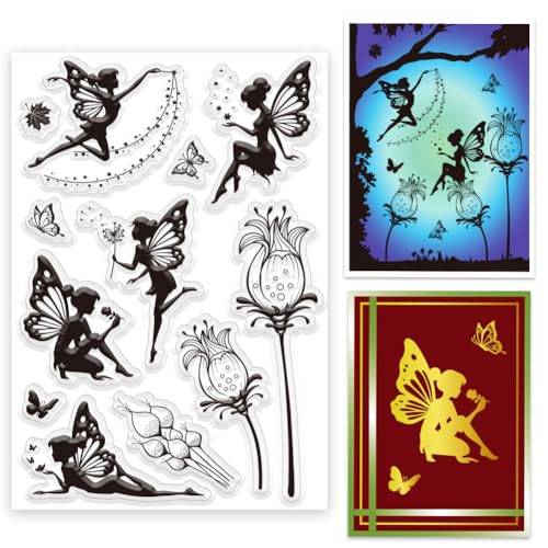 ORIGACH Fairytale Flower Fairy Clear Stamps Blumenelfe Silikonstempel zur Kartenherstellung DIY Scrapbooking Fotoalbum Dekoration, 6.3x4.3inch von ORIGACH