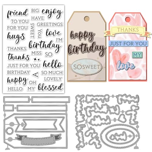 ORIGACH Feiern Wörter klare Stempel und Stanzformen Set für Kartenherstellung Geburtstag Gruß Silikon Stempel Schneiden Stanzen für DIY Scrapbooking Handwerk Karte dekorative von ORIGACH