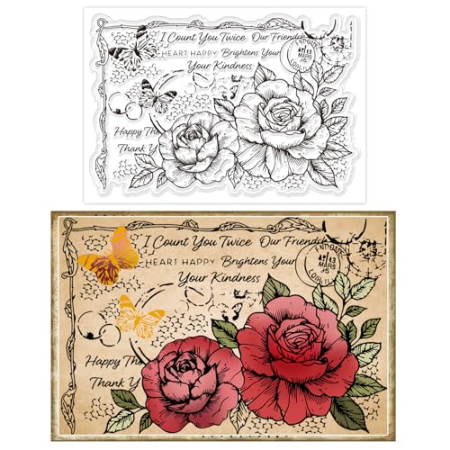 ORIGACH Groß Stempel Im Vintage Stil Mit Französischer Rose Karten Gummistempel Transparente Stempel Für Papierkarten Basteln Journaling Fotoalbum Dekoration Und DIY Scrapbooking von ORIGACH