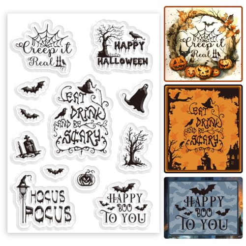 ORIGACH Halloween Silikonstempel, Gruselige Klare Stempel Karten Gummistempel Transparente Stempel Für Papierkarten Basteln Journaling Fotoalbum Dekoration Und DIY Scrapbooking von ORIGACH