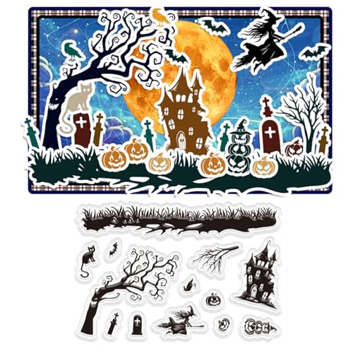 ORIGACH Halloween Silikonstempel, Halloween Klare Stempel Karten Gummistempel Transparente Stempel Für Papierkarten Basteln Journaling Fotoalbum Dekoration Und DIY Scrapbooking von ORIGACH