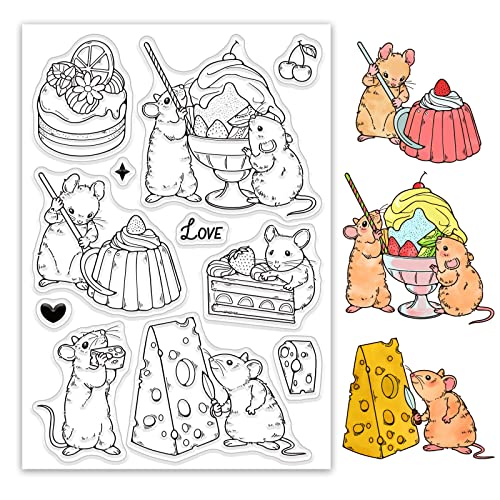 ORIGACH Hausmaus und Dessert Silikonstempel für Kartenherstellung Cartoon Maus Dessert Transparente Stempel Klarer Stempel für DIY Scrapbooking Fotoalbum von ORIGACH