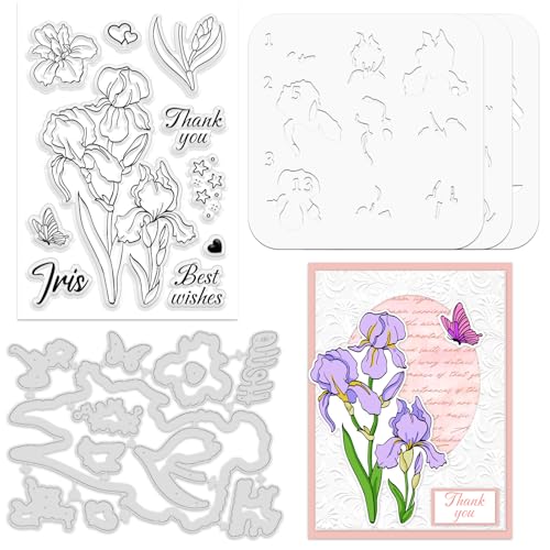 ORIGACH Iris Schichtung Färbung Schablone Stempel und Stanzformen Set Blumen Malen Basteln Schablonen Silikonstempel und Stanzen Für Kartengestaltung Papier Basteln Journaling DIY Scrapbooking von ORIGACH