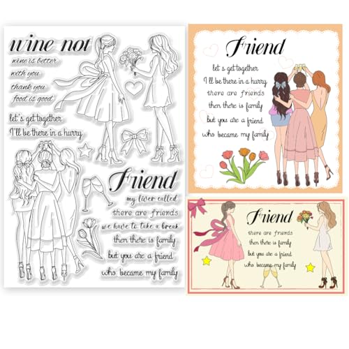 ORIGACH Mädchen Nacht aus und Sprüche Große klare Stempel für Kartenherstellung Beste Freunde Mädchen Party Transparente Silikonstempel für DIY Scrapbooking und Album dekorative von ORIGACH