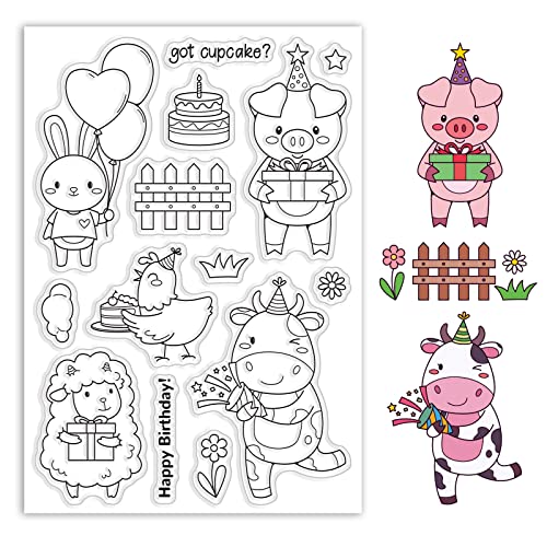 ORIGACH Nette Nutztiere Klarer Stempel für Kartenherstellung Cartoon Schwein, Kaninchen, Huhn und Schaf Transparente Silikonstempel für DIY Scrapbooking Fotoalbum von ORIGACH