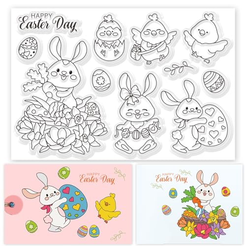 ORIGACH Osterhase Küken und Eier klare Stempel für Kartenherstellung Frohe Ostern Transparente Silikonstempel für DIY Ostern Scrapbooking Journaling Fotoalbum Bastelzubehör von ORIGACH