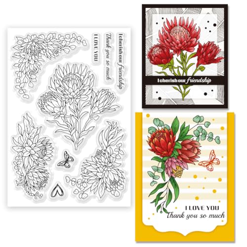 ORIGACH Protea Cynaroides Silikonstempel Für Die Kartenherstellung Blume Gummistempel Transparente Stempel Für Papierkarten Basteln Journaling Fotoalbum Dekoration Und DIY Scrapbooking von ORIGACH