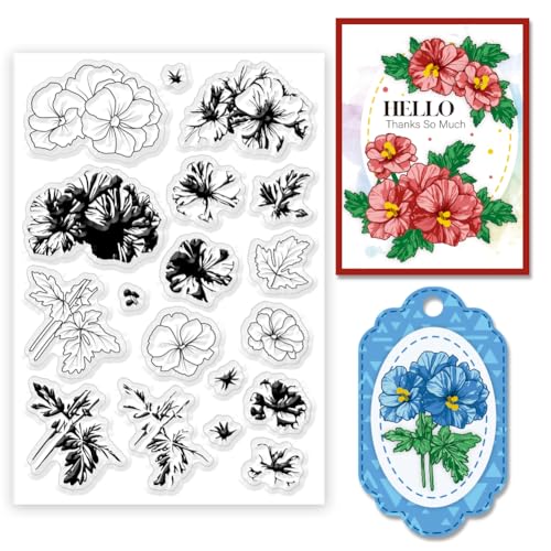 ORIGACH Silikonstempel Geranien Blumen Stempel Für Die Kartenherstellung Gummistempel Transparente Stempel Für Papier Basteln Journaling Und DIY Scrapbooking von ORIGACH