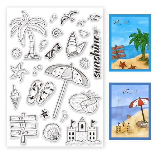 ORIGACH Sommer Strand klar Stempel für Karten machen Strand Urlaub Silikon Stempel für DIY Scrapbooking Bullet Journaling Fotoalbum Dekoration, 29.7x21cm/11.7x8.3inch von ORIGACH