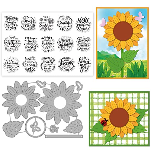 ORIGACH Sonnenblume Sentiment Wörter Transparenter Stempel und Sonnenblume Stanzformen Set für DIY Scrapbooking Album Dekorative Kartenherstellung von ORIGACH