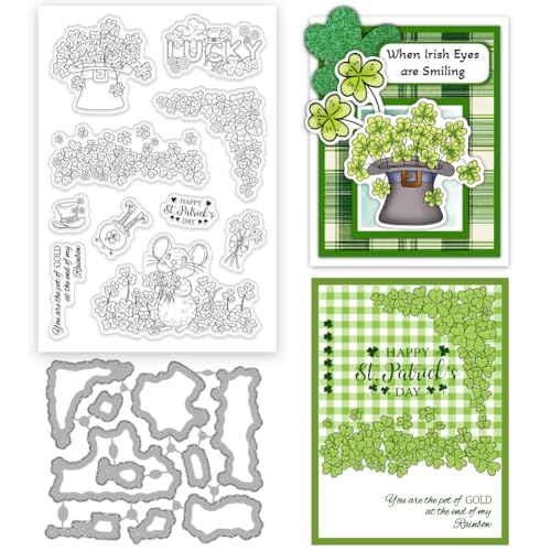 ORIGACH Stempel und Stanzformen Set St. Patrick'S Day Kleeblättern Silikonstempel und Stanzen Für Kartengestaltung Papier Basteln Journaling Und DIY Scrapbooking von ORIGACH