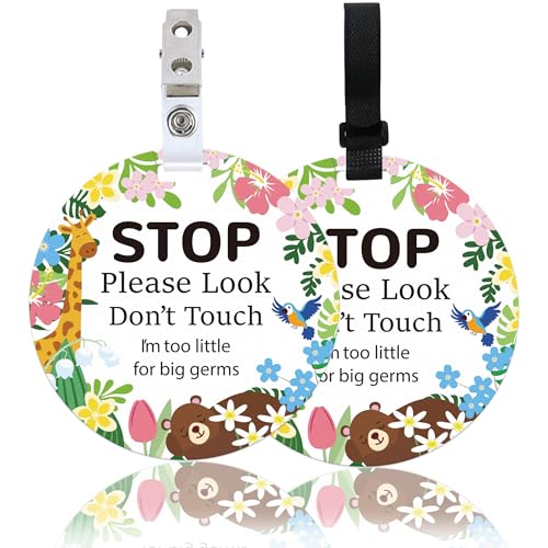 ORIGACH Tier- und Blumenschilder mit Aufschrift "Stop Don't Touch Baby", Aufschrift "Stop Do Not Touch", Kinderwagenschild, Kinderwagenschild, mit Aufhängegurt und Clip, kein Berühren von Babys, für von ORIGACH