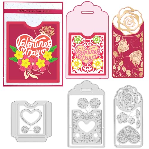 ORIGACH Valentinstag Tasche Metall Stanzformen Set für Papier Basteln Herz Hintergrund Metall Schneiden stirbt Prägung Schablonen Vorlage für DIY Scrapbooking Dekorative Papier Kartenherstellung von ORIGACH