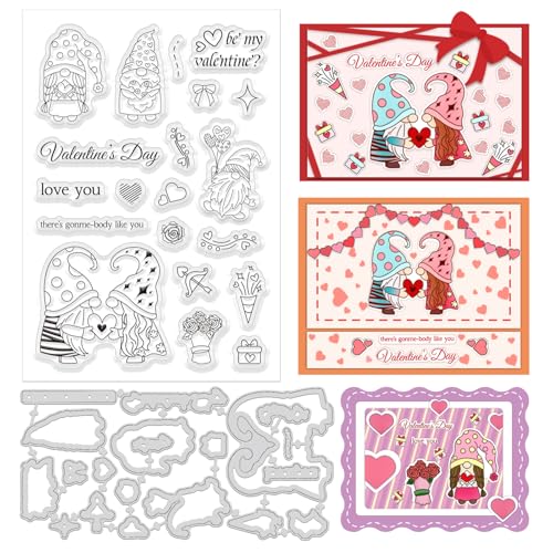 ORIGACH Valentinstag Zwerg Stempel und Stanzformen Set Silikonstempel und Stanzen Zur Kartengestaltung Für Papierkarten Basteln Journaling Fotoalbum Dekoration Und DIY Scrapbooking von ORIGACH